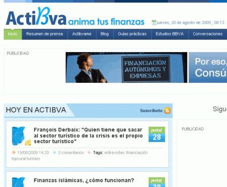 Portada de Activba.com, 20/ago/09